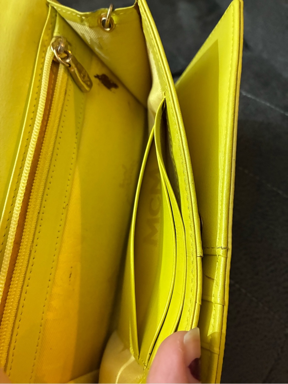 MCM Yellow Textured Leather Continental Wallet with Gold Logo Hardware - Picture 4 of 6
